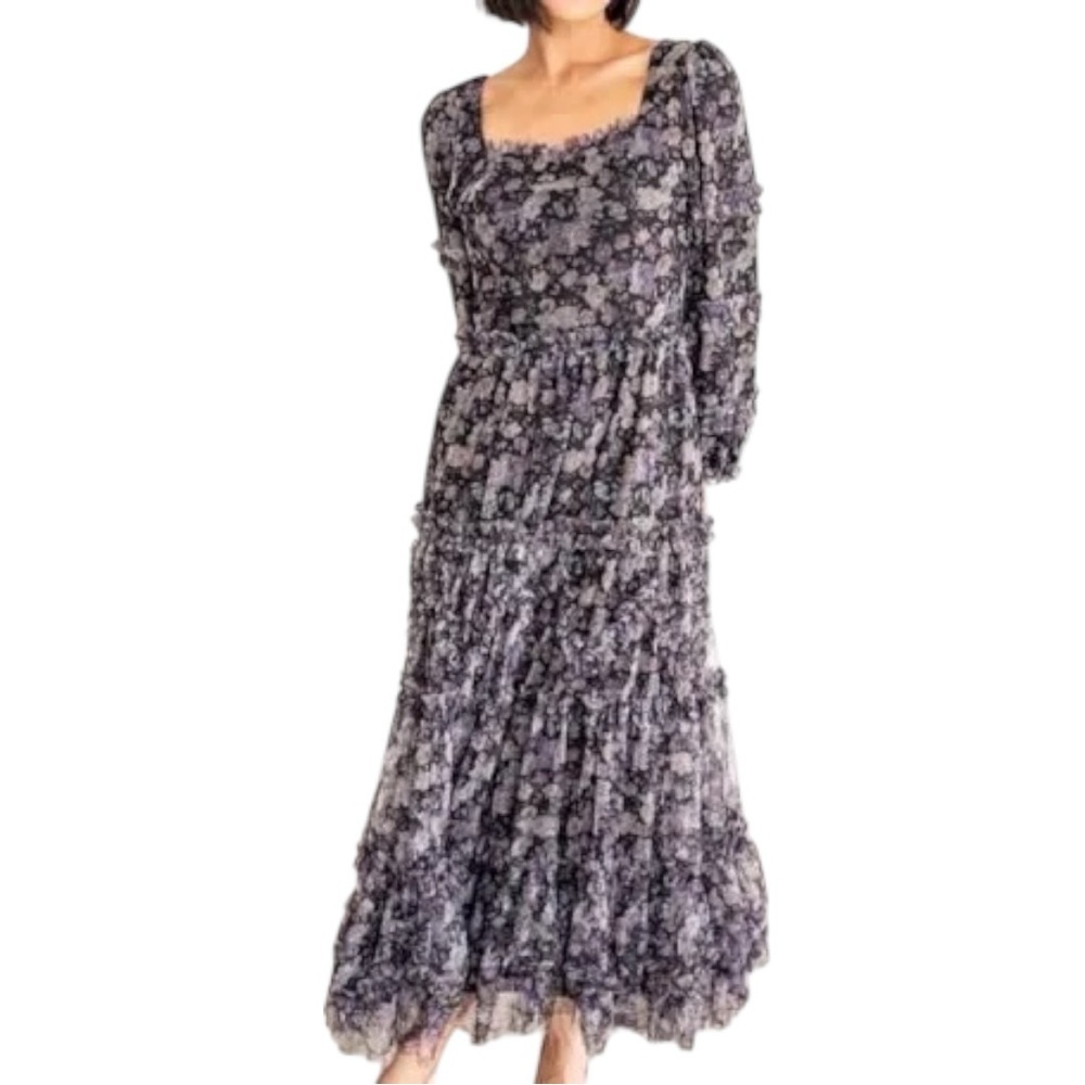 Ivy City Co size XL Catherine Maxi Dress Dark Floral Ruffled Chiffon Bohemian